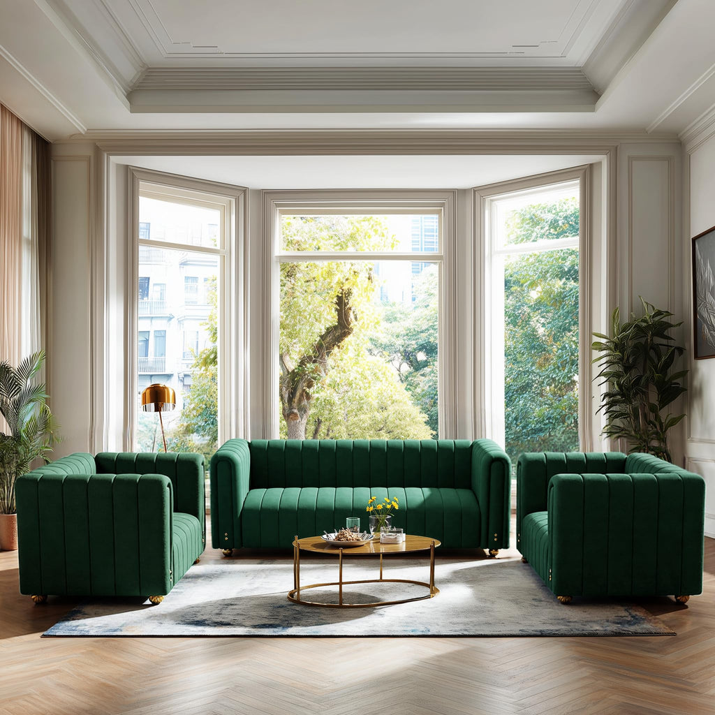 81" W Tufted Velvet Couch,Modern Velvet Sofa with Round Handrails and Metal Legs for Living Room,Office,Apartment (1, Pink)