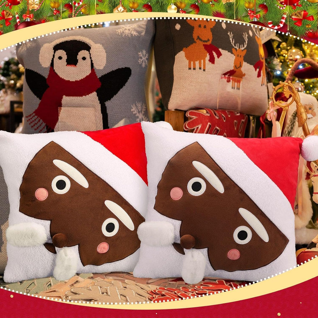 2 Pack Black Santa Christmas Pillow Covers 18 x 18 Inch African American Christmas Decorations Black Santa Claus Square 3D Embroidered Pillowcases Fun Winter Indoor Decoration for Bed Sofa Couch