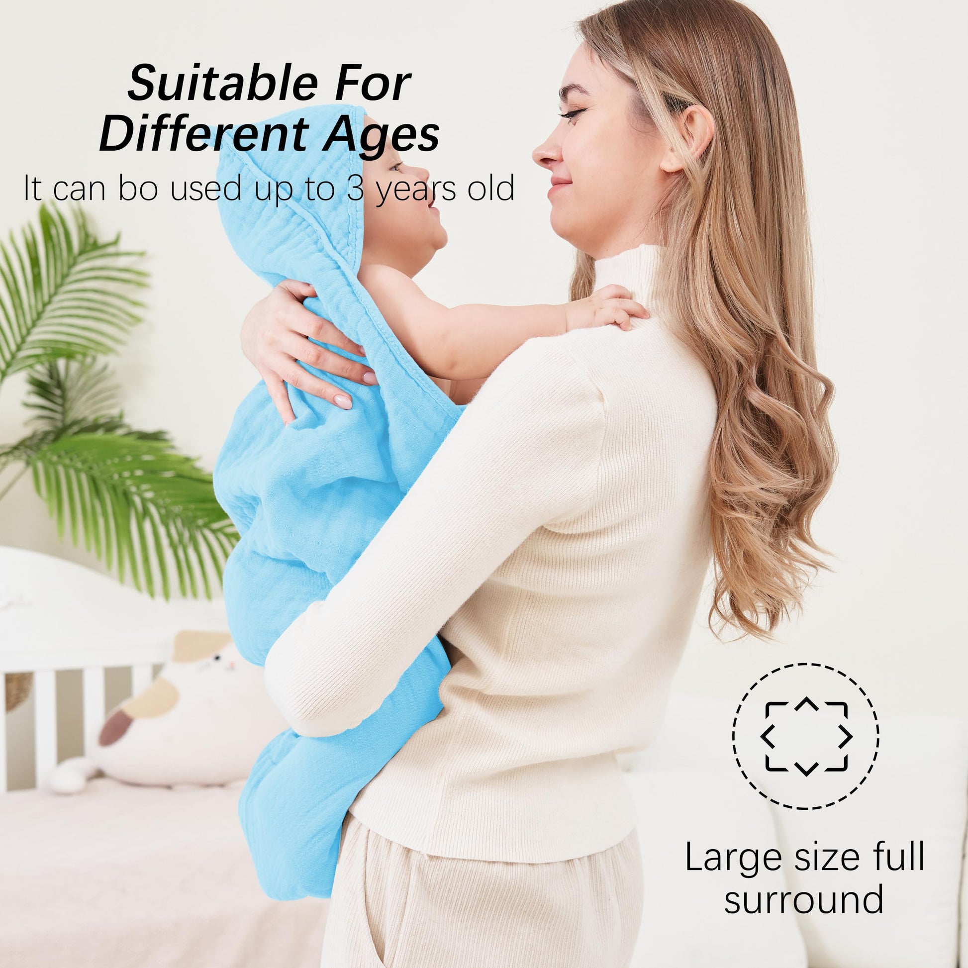 SWEET DOLPHIN Muslin Hooded Baby Bath Towels - 2 Pack 100% Cotton Towel for Babies, Infants, Toddlers - 32x32Inch - Highly Absorbent and Newborn Essential, Light Bean Paste