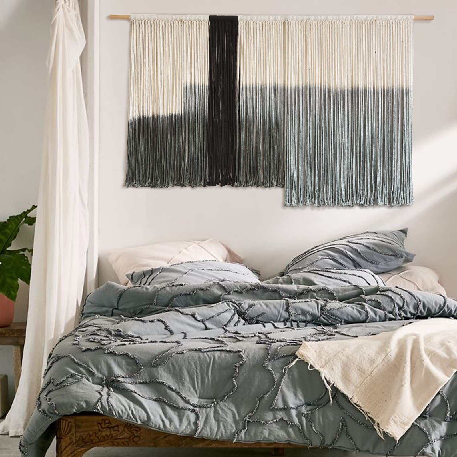 Flber Macrame Wall Hanging Tie-Dye Geometric Decor Large Scale Wall Art Statement Bohemian Yarn Tapestry Home Wall Decor 59''W*35''L