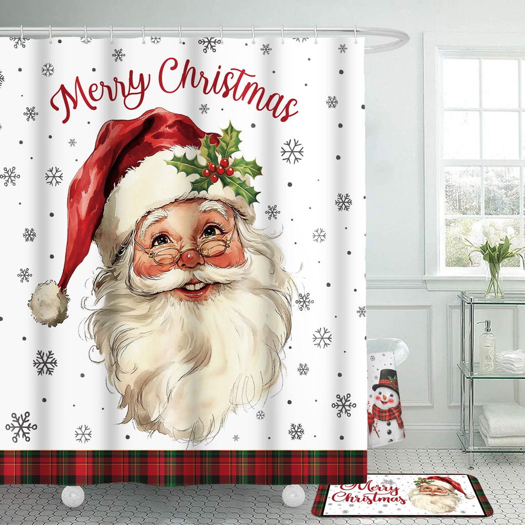 Honoson 8 Pcs Christmas Black Santa Claus Shower Curtain Set with Rugs and Kitchen Towels African American Retro Christmas Bathroom Decor Black Santa Curtain Decorations Xmas Farmhouse Gifts