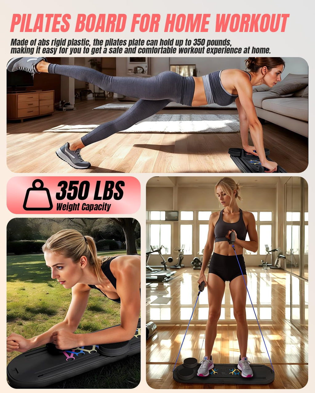 Pilates Board Pilates Reformer Set, Pilates Board for Home Workout Foldable Pilates Reformer Board for Women, 6 in 1 Multifunctional Pilates Equipment