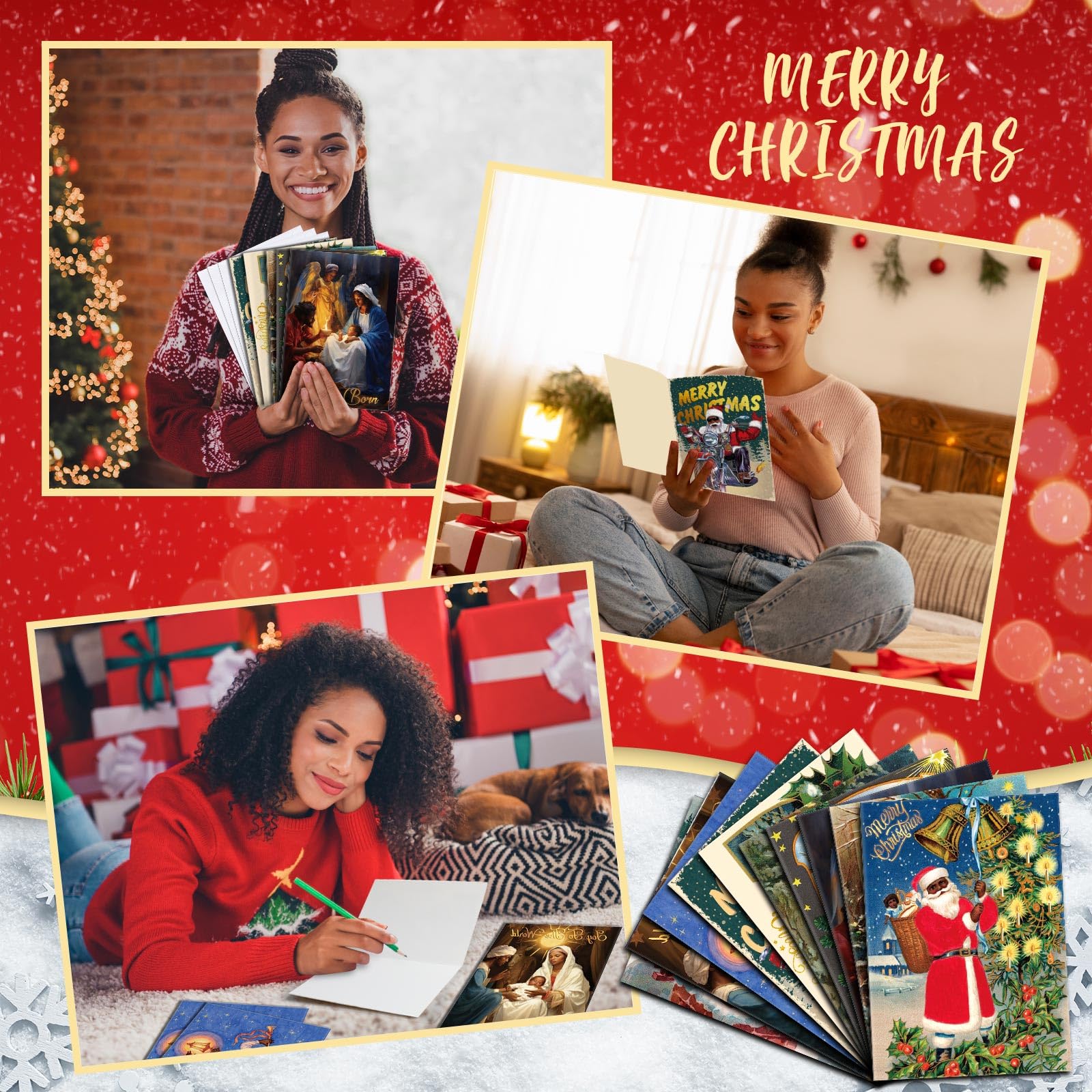Zhanmai 100 Sets Black Christmas Cards African American Black Religious Cards with Envelopes for Christmas Supplies(Vintage)