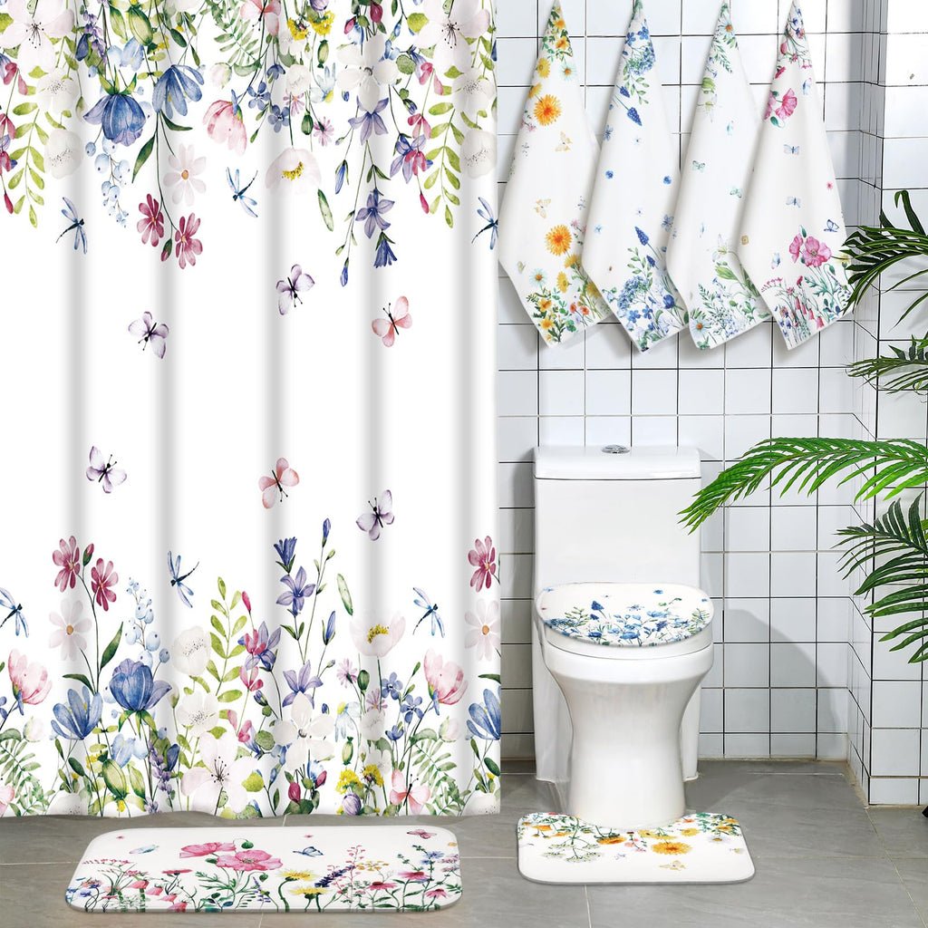 Honoson 8 Pcs Christmas Black Santa Claus Shower Curtain Set with Rugs and Kitchen Towels African American Retro Christmas Bathroom Decor Black Santa Curtain Decorations Xmas Farmhouse Gifts