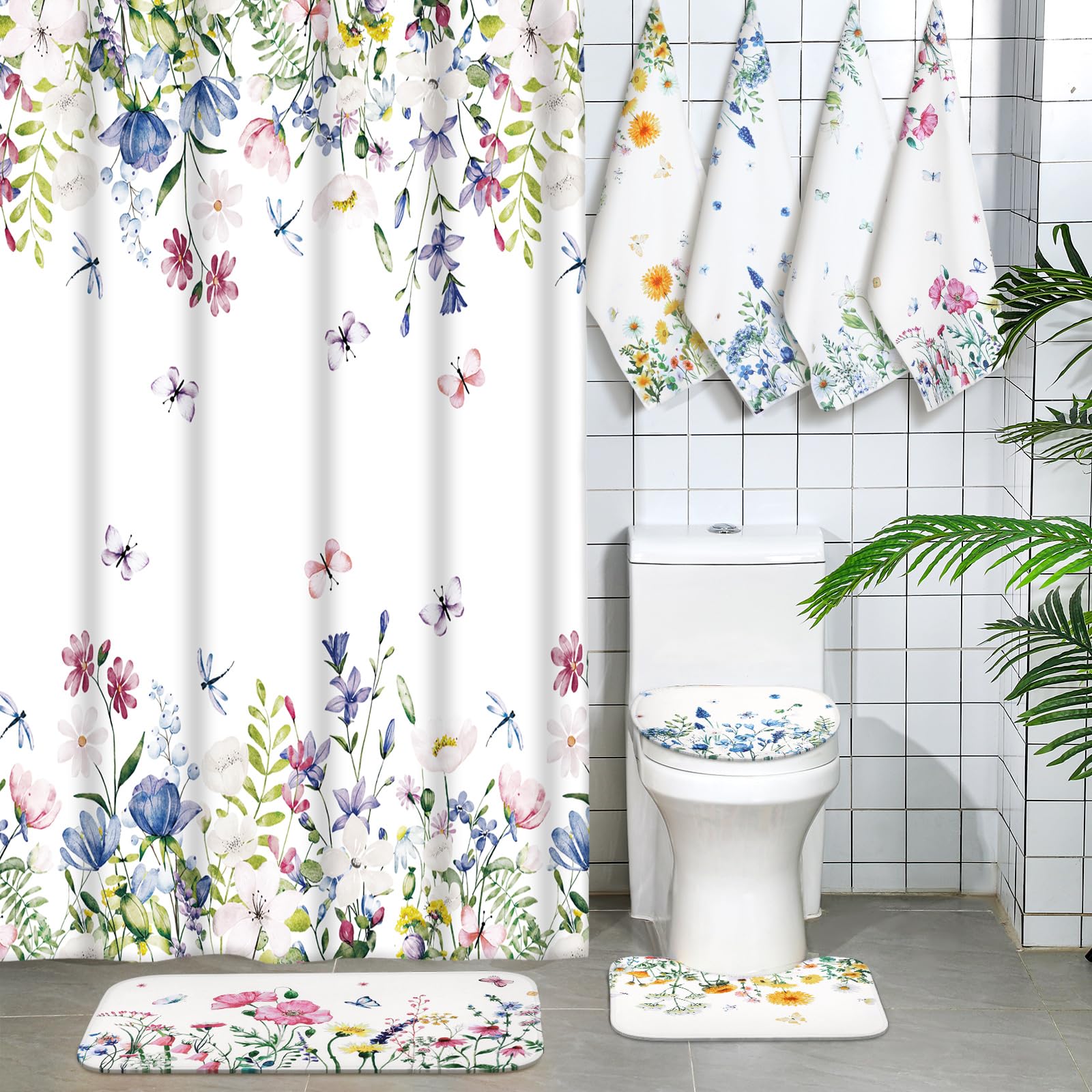 Honoson 8 Pcs Christmas Black Santa Claus Shower Curtain Set with Rugs and Kitchen Towels African American Retro Christmas Bathroom Decor Black Santa Curtain Decorations Xmas Farmhouse Gifts