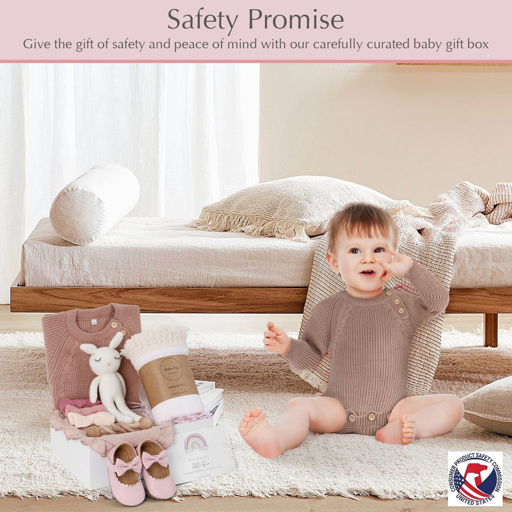 meloom Deluxe Baby Girl Gift Set, Newborn Baby Shower Gifts Basket, Newborn Gifts Box, Boho Baby Girl Essentials, Baby Shower Gifts for New Moms, Personalized New Baby Gifts