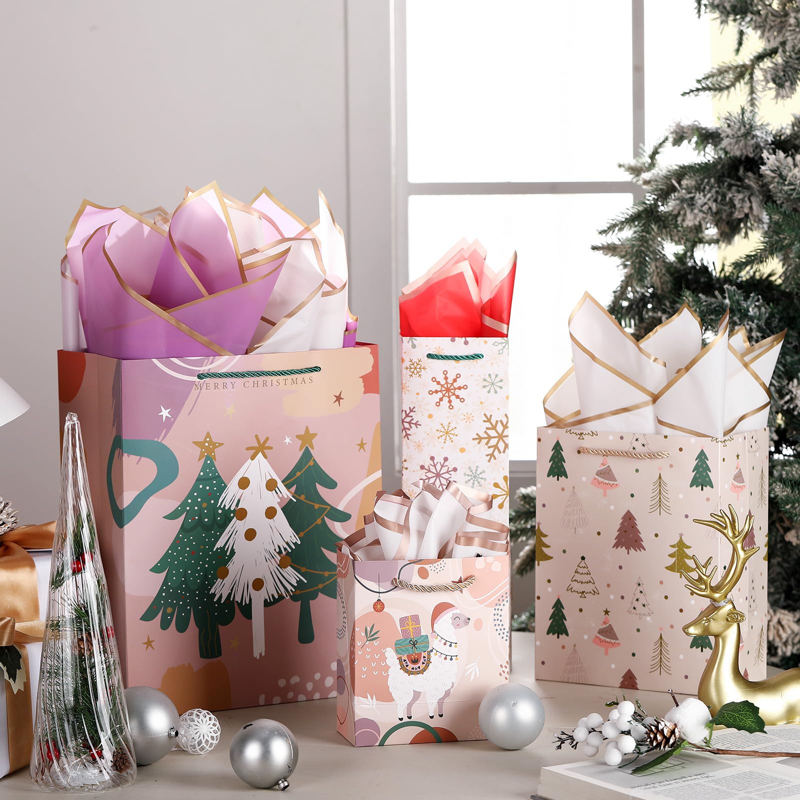 Kolldenn 24 Pack African American Religious Christmas Gift Bags Assorted Size Black Jesus Nativity Scene Paper Goodie Treat Wrapping Bags with Handle for Xmas Holiday Party Favors