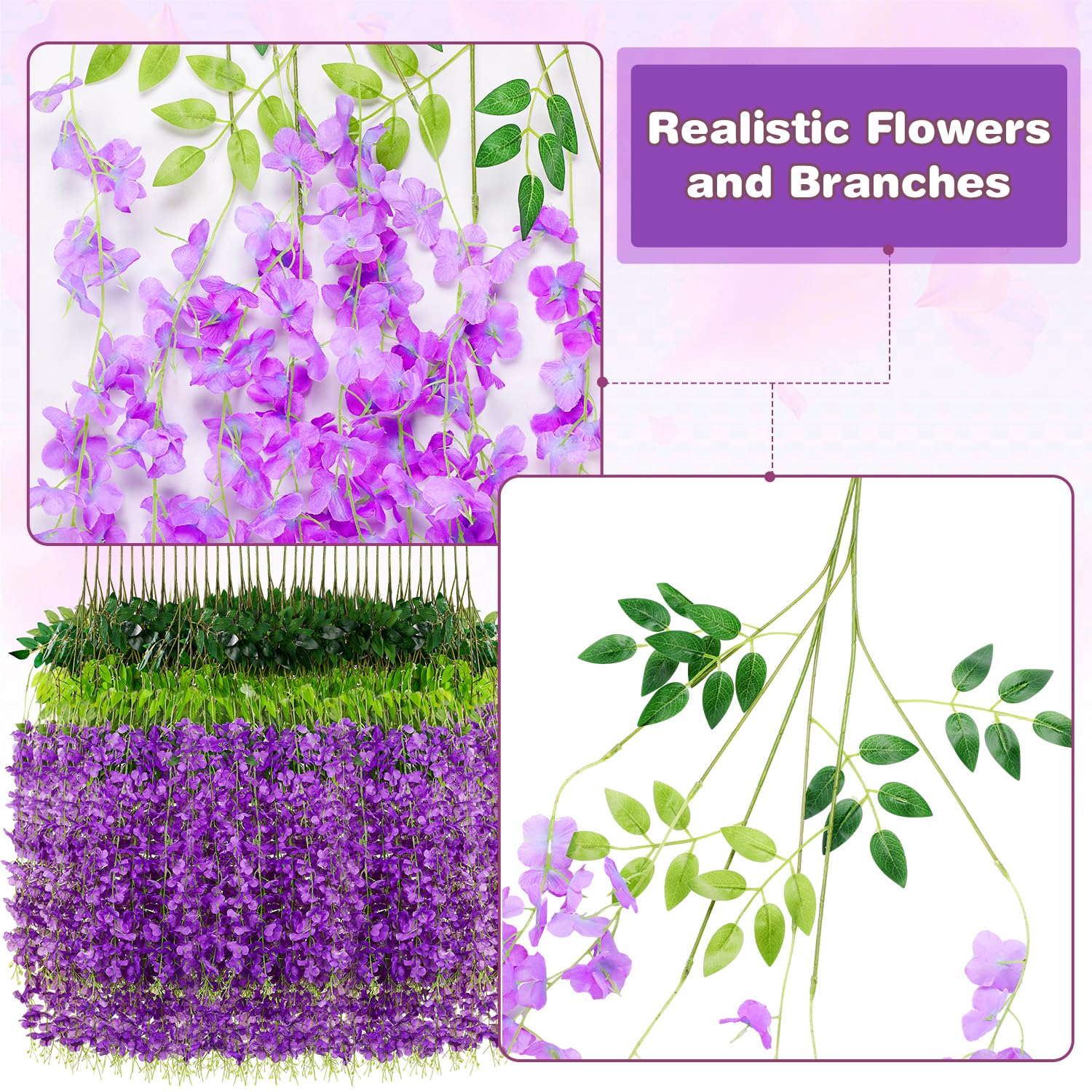 Wisteria Hanging Flowers,Fake Hanging Flowers,Wisteria artificiales Garland for Home Wedding Arch Floral Party Garden Ceremony Outdoor Decor,3.6 feet Long(36,White)