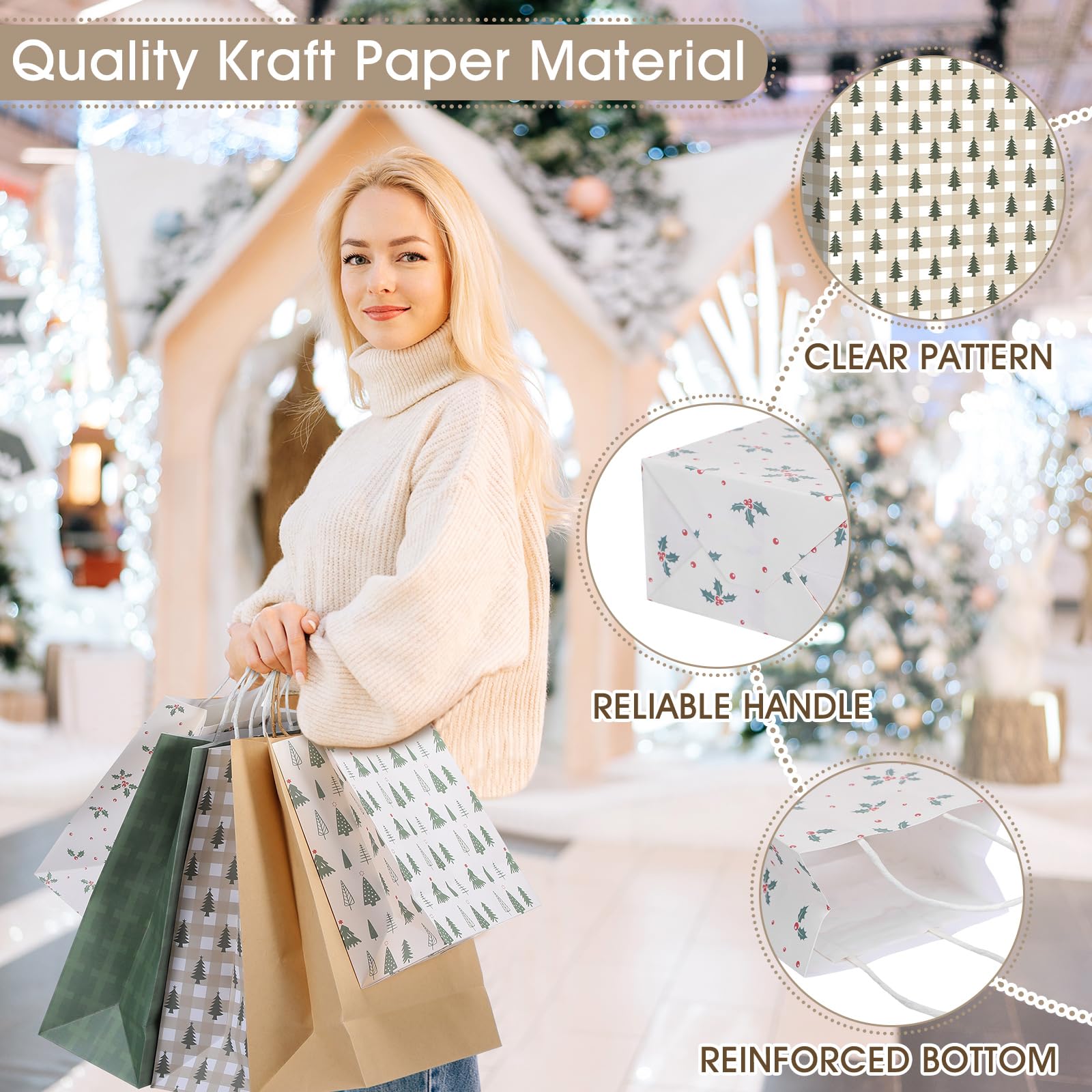 Trandraft 18 Pcs African American Christmas Kraft Gift Bags with Handles Assorted Sizes Black Santa Christmas Gift Paper Bags 6 Styles 3 Sizes Xmas for Favors Wrapping