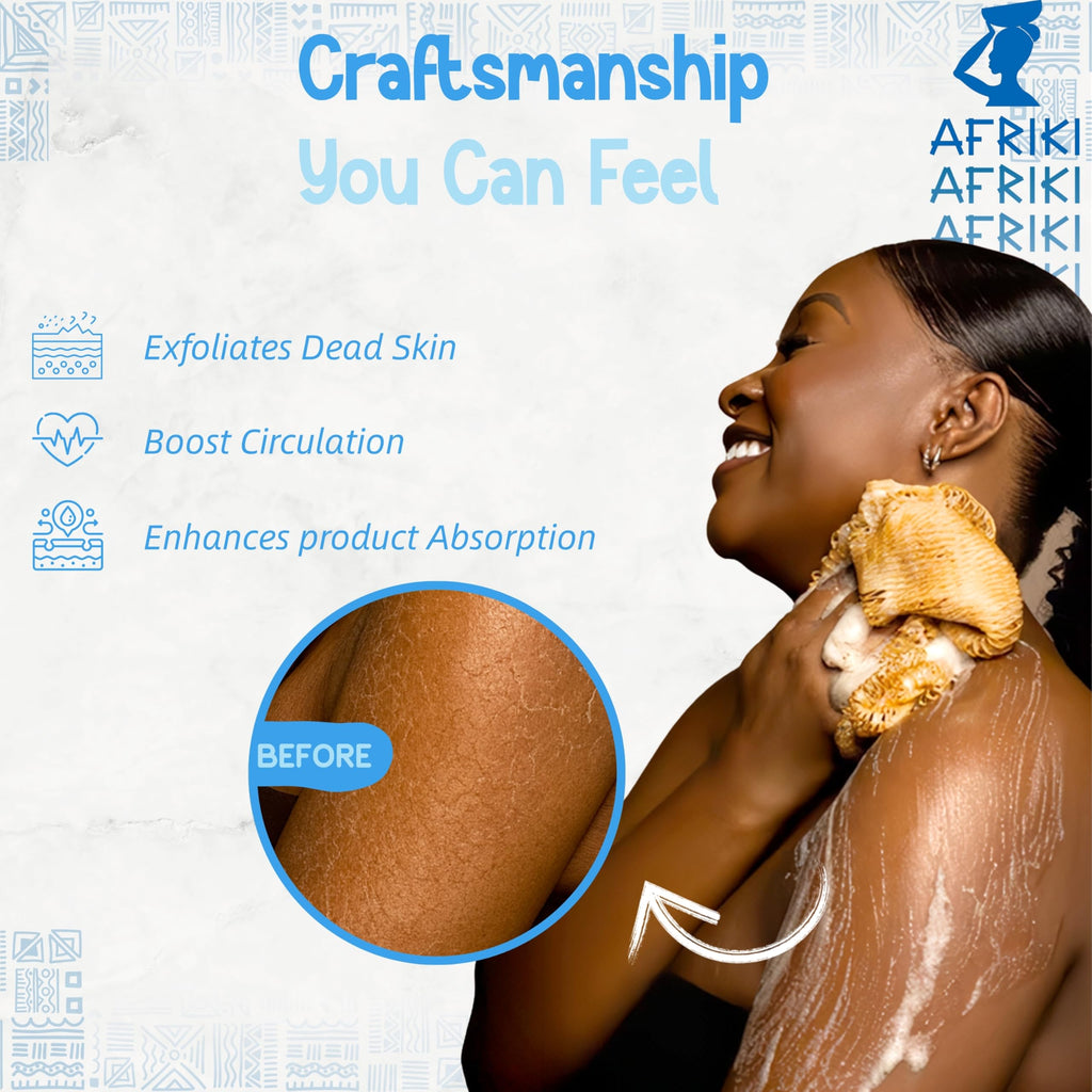 AFRIKI African Net Sponge – Exfoliating Body Scrubber, Black Owned & Rooted in Africa, All Skin Types | 45 in Long