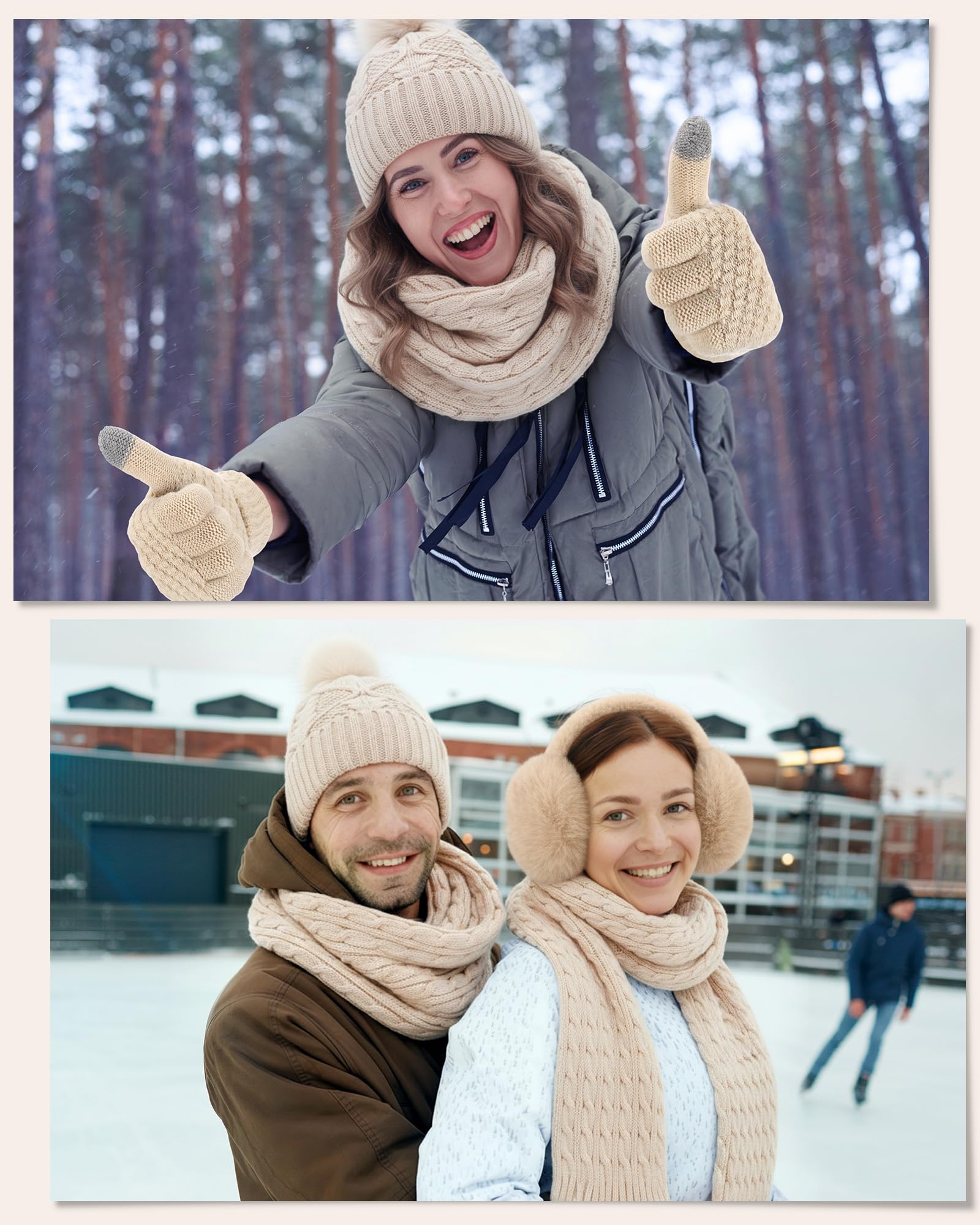 Geyoga 6 Pcs Winter Warm Set for Women Warm Beanies Hats Touchscreen Gloves Long Scarf Ear Muffs Socks Winter Gifts for Women