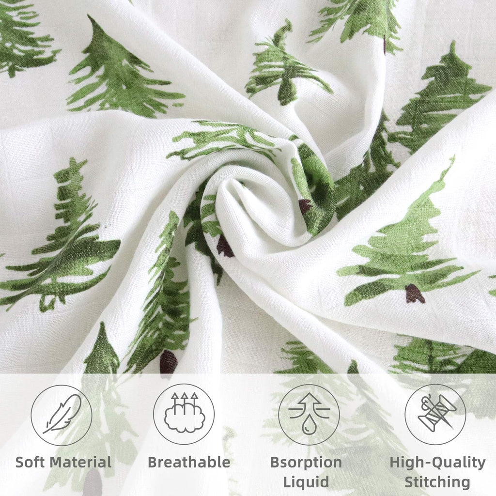 LifeTree Muslin Swaddle Blankets, Baby Swaddling Wrap Nursery Blanket Unisex, Soft 70% Viscose from Bamboo and 30% Cotton, Large 47 x 47 inches, Bear & Checkered Swaddle Blanket