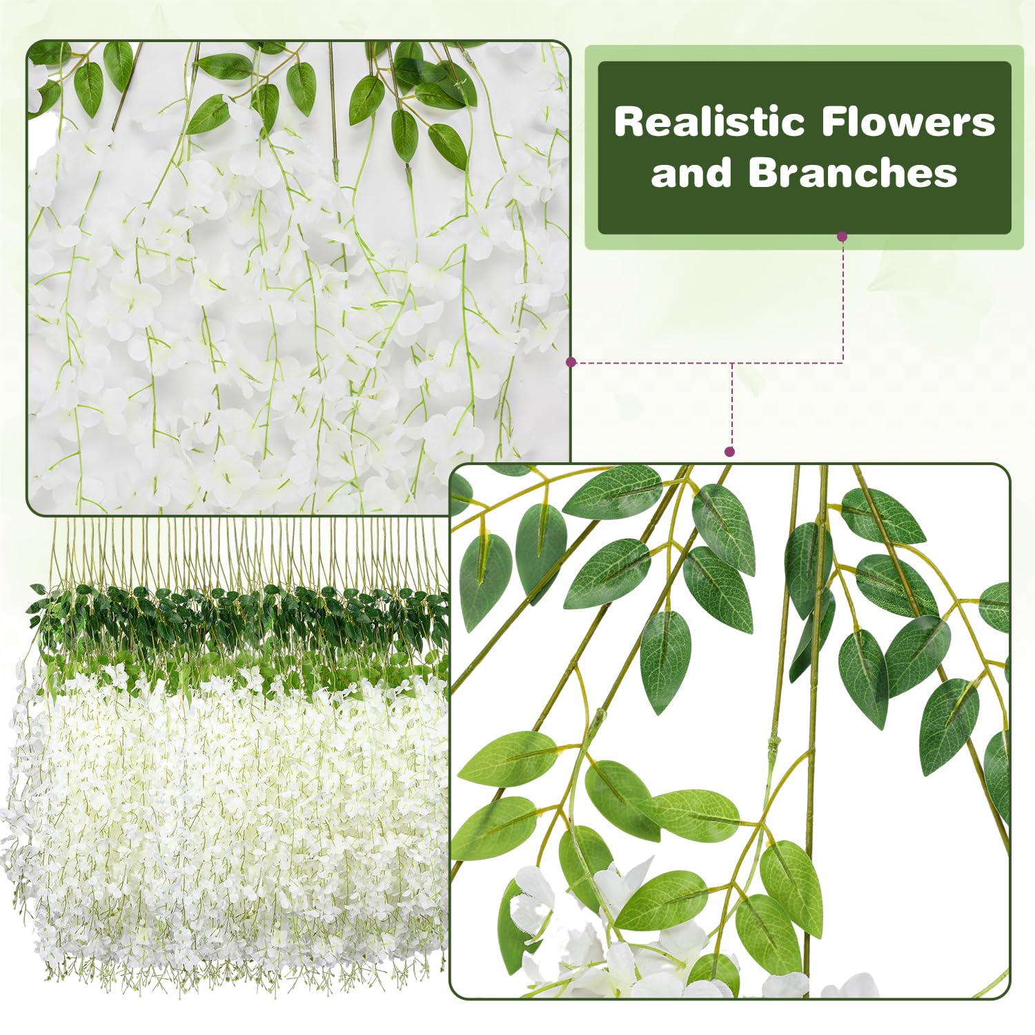 Wisteria Hanging Flowers,Fake Hanging Flowers,Wisteria artificiales Garland for Home Wedding Arch Floral Party Garden Ceremony Outdoor Decor,3.6 feet Long(36,White)