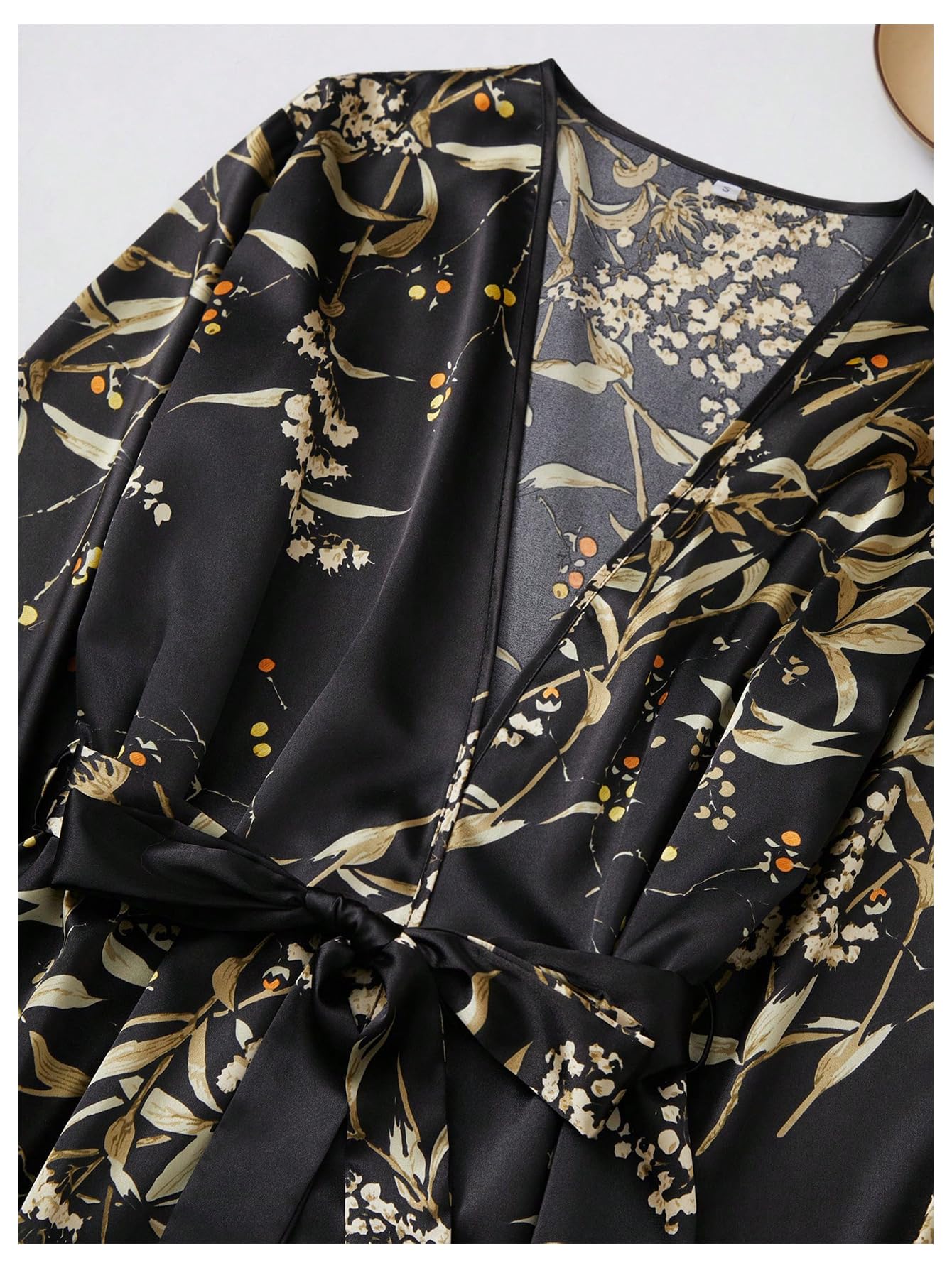 GORGLITTER Women's 5 Piece Floral Print Satin Pajama Set Nightgown Robe Cami Shorts Sleepwear with Storage Bag