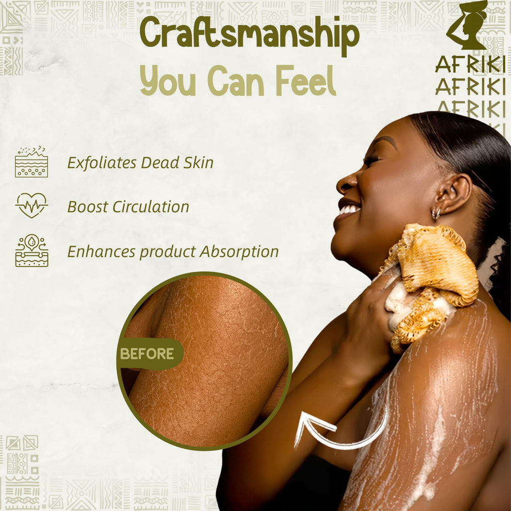 AFRIKI African Net Sponge – Exfoliating Body Scrubber, Black Owned & Rooted in Africa, All Skin Types | 45 in Long