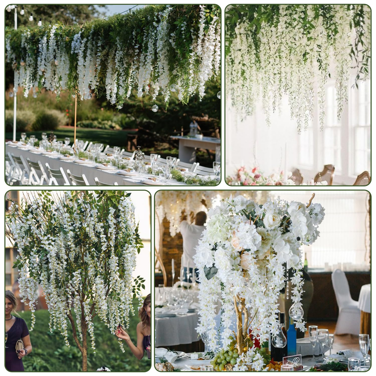 Wisteria Hanging Flowers,Fake Hanging Flowers,Wisteria artificiales Garland for Home Wedding Arch Floral Party Garden Ceremony Outdoor Decor,3.6 feet Long(36,White)