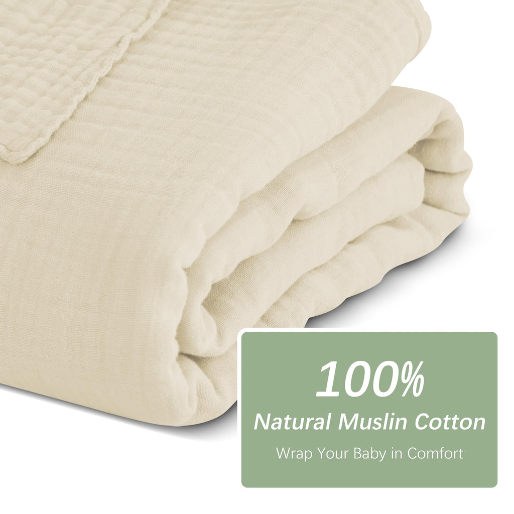 SWEET DOLPHIN Muslin Hooded Baby Bath Towels - 2 Pack 100% Cotton Towel for Babies, Infants, Toddlers - 32x32Inch - Highly Absorbent and Newborn Essential, Light Bean Paste