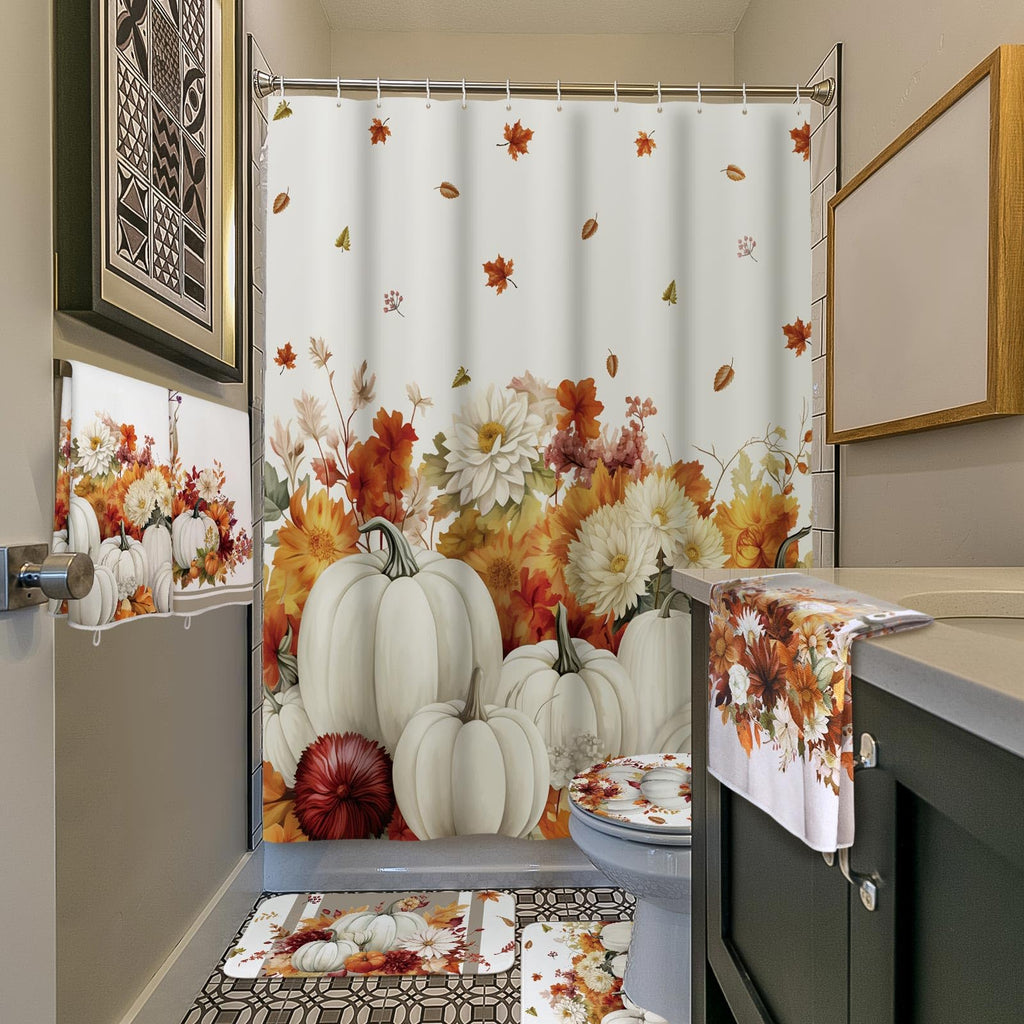 Honoson 8 Pcs Christmas Black Santa Claus Shower Curtain Set with Rugs and Kitchen Towels African American Retro Christmas Bathroom Decor Black Santa Curtain Decorations Xmas Farmhouse Gifts