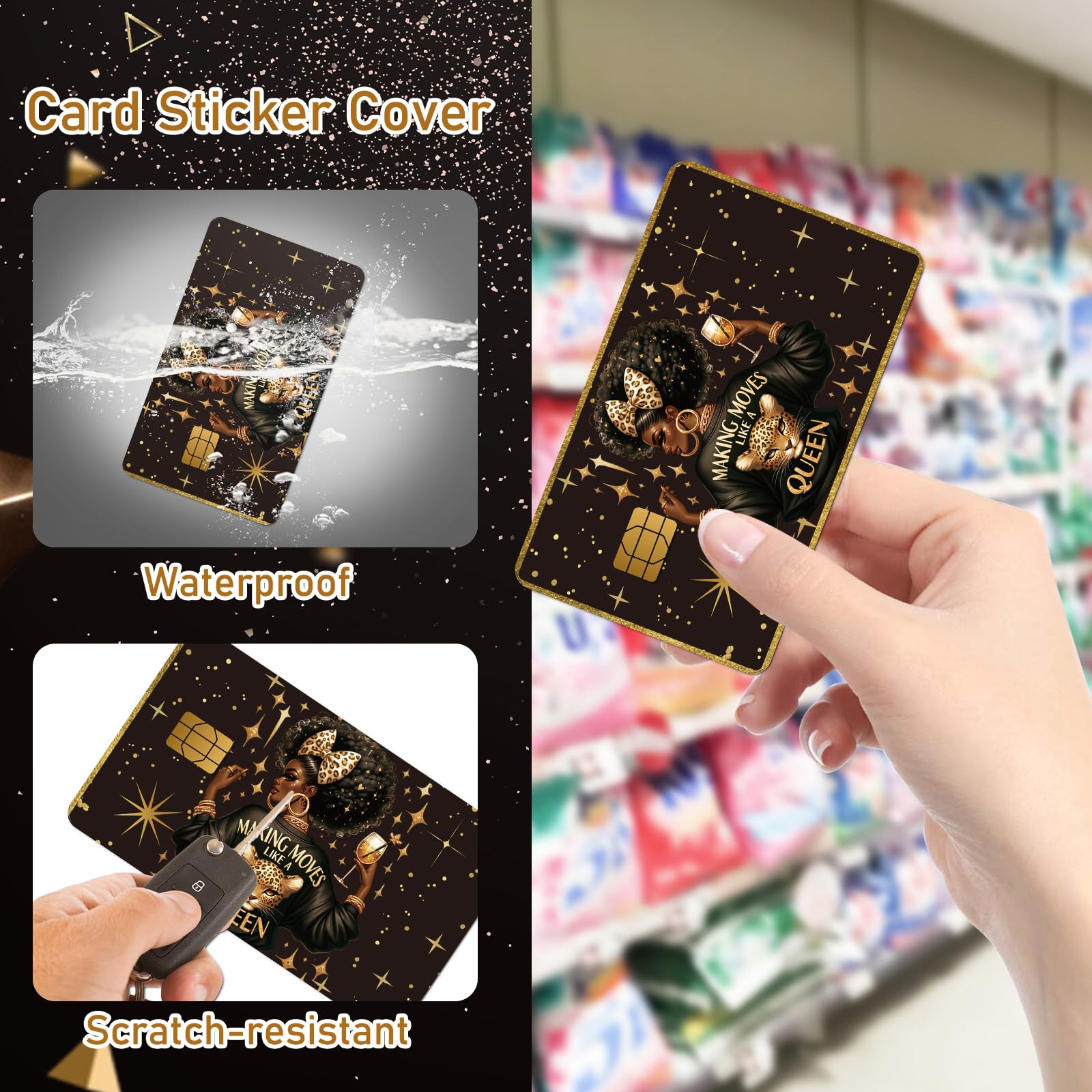 Credit Card Skin Stickers - 4 Pcs Black Women Debit Card Skin Stickers Cover Set, Affirmative Inspirational Black Girl Waterproof Removable Decals for DIY Transportation Cards