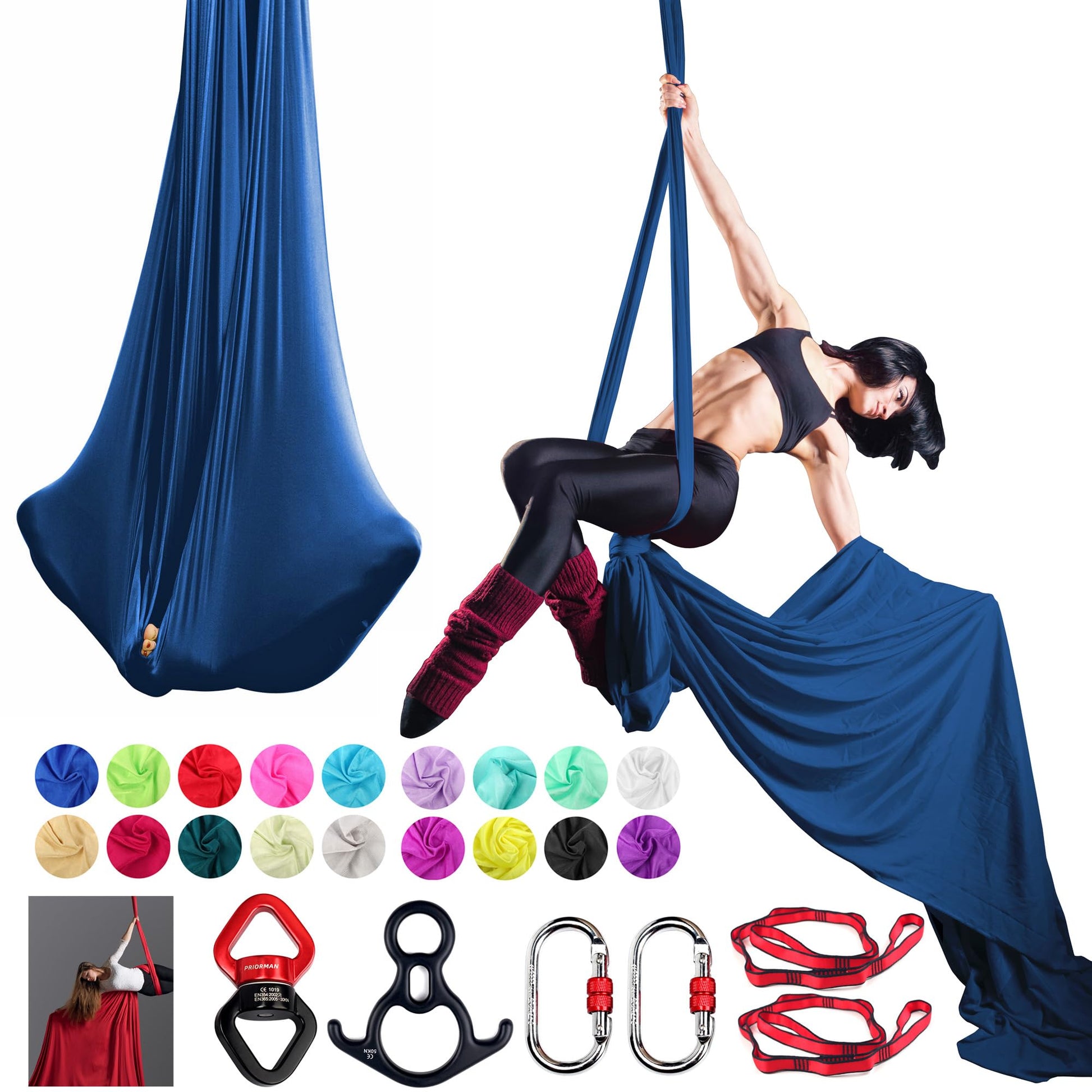 Aerial Silks Set, Premium Ariel Yoga Hammock 9 Yards Aerial Silk, Low-Stretch Fabric, Yoga Starter Kit for Home, Aerial Rig for All Skill Levels - All Hardware Included