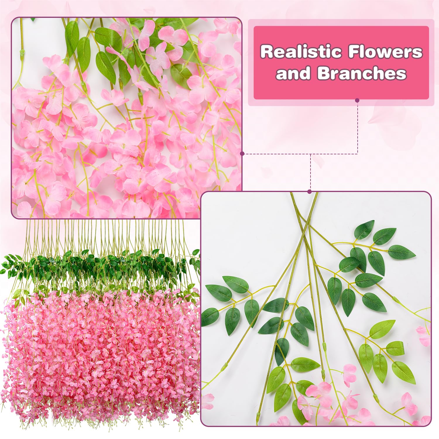 Wisteria Hanging Flowers,Fake Hanging Flowers,Wisteria artificiales Garland for Home Wedding Arch Floral Party Garden Ceremony Outdoor Decor,3.6 feet Long(36,White)