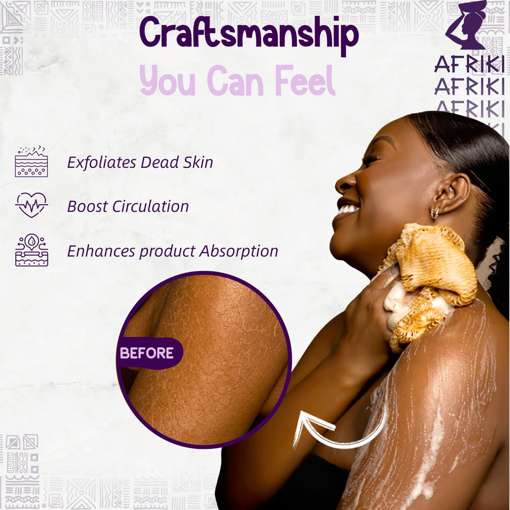 AFRIKI African Net Sponge – Exfoliating Body Scrubber, Black Owned & Rooted in Africa, All Skin Types | 45 in Long