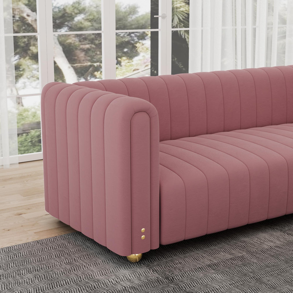 81" W Tufted Velvet Couch,Modern Velvet Sofa with Round Handrails and Metal Legs for Living Room,Office,Apartment (1, Pink)