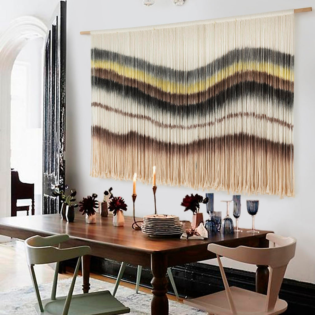 Flber Macrame Wall Hanging Tie-Dye Geometric Decor Large Scale Wall Art Statement Bohemian Yarn Tapestry Home Wall Decor 59''W*35''L