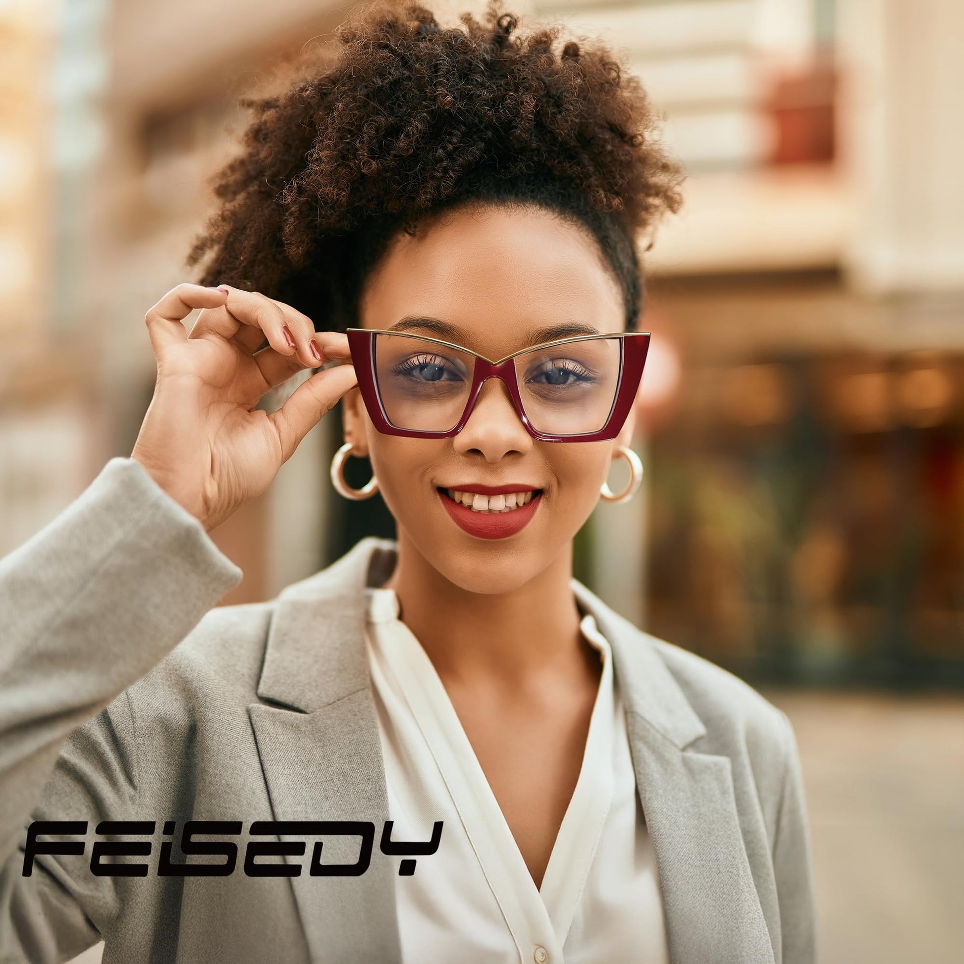 FEISEDY Fashion Cat Eye Blue Light Blocking Glasses for Women Fake Retro Eyeglasses Oversized Stylish Eyewear Frame B0240