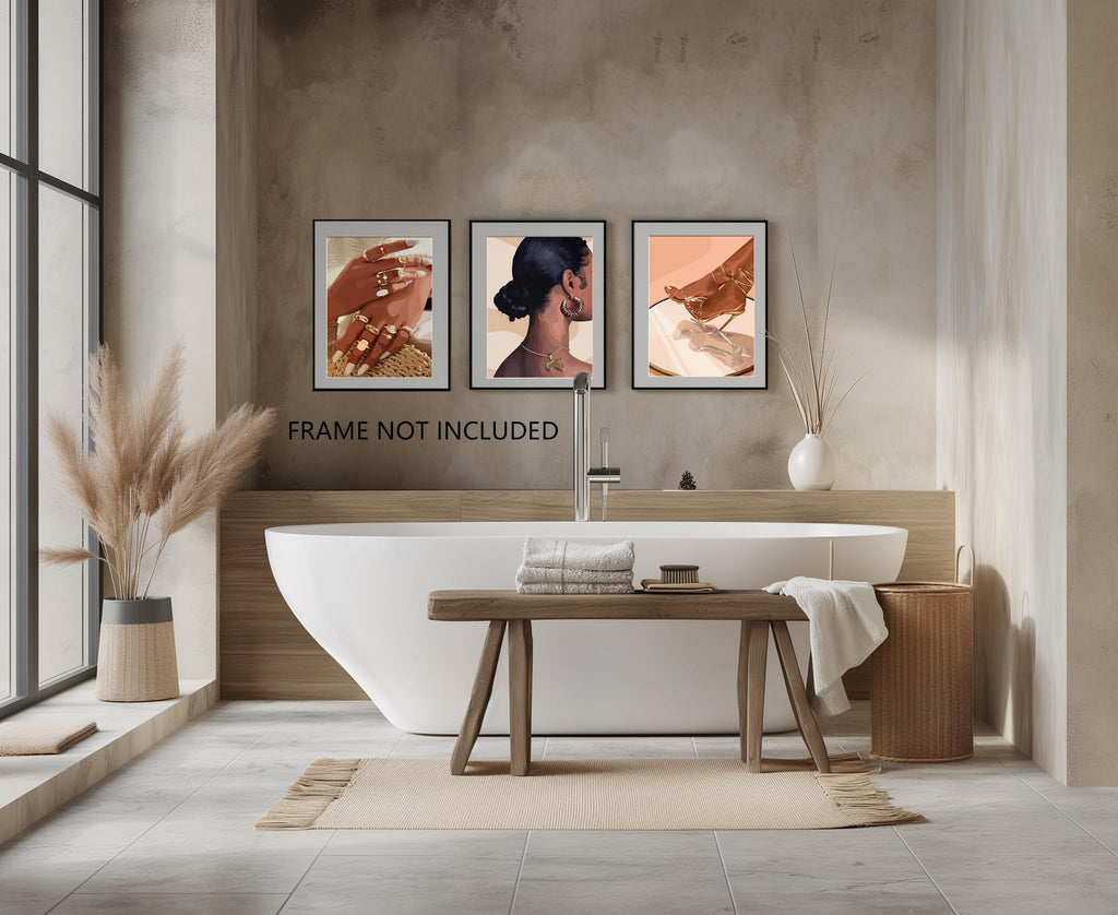 Framed Black Girl Wall Art Set of 3, Black Woman with Floral Pictures Wall Decor Paintings, Fashion African American Female Canvas Prints Home Decor for Living Room Bedroom Office 16x24 inch