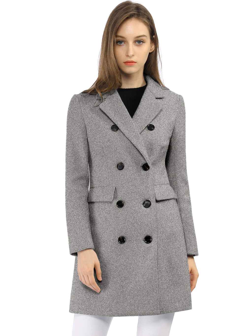 Allegra K Women's Winter Coat Elegant Notched Lapel Double Breasted Trench Coat