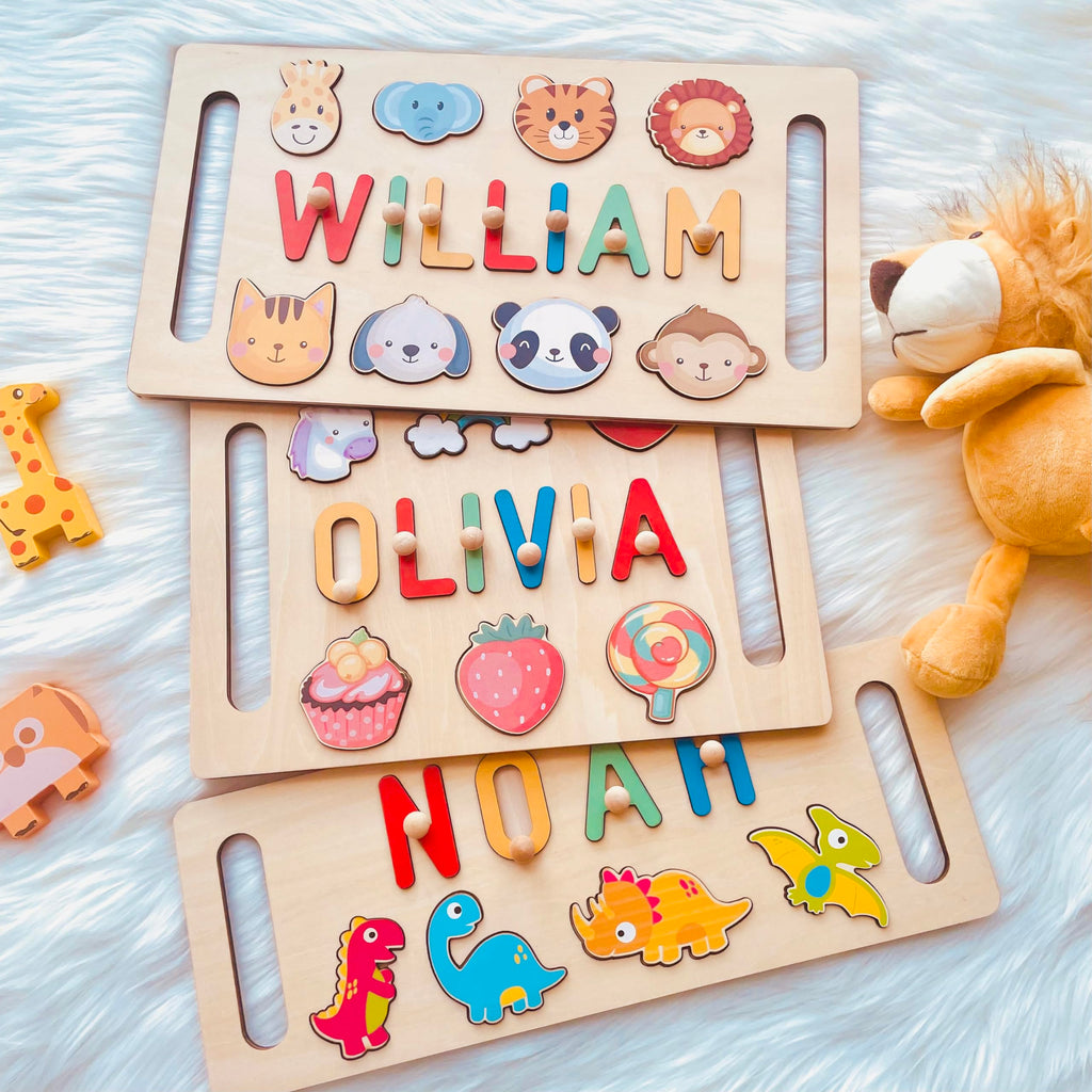 Personalized Name Puzzle for Kids, Personalized Baby Gifts Custom Name Puzzles for Toddlers 1-3 Animal Puzzle, Customized 1st Birthday for Girls & Boys Wooden Puzzle Montessor Toys for Kids