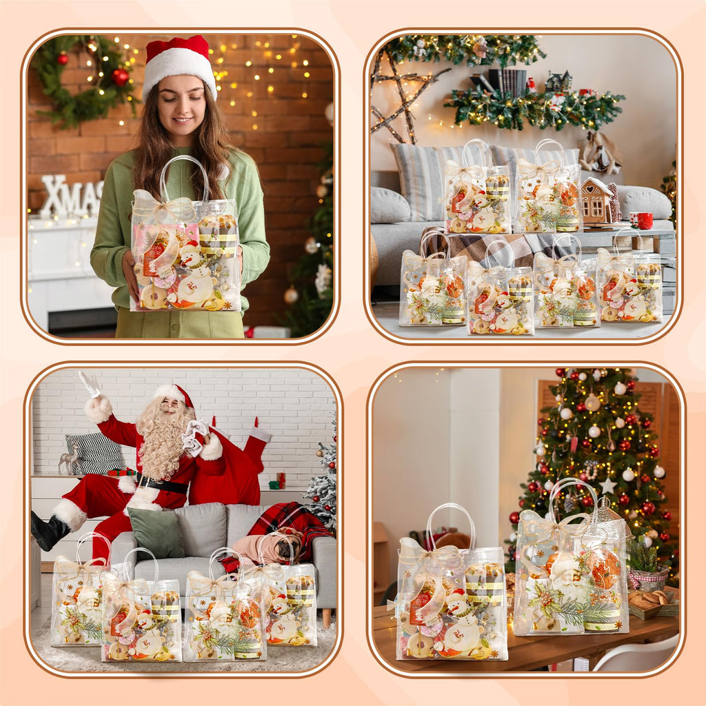 Motipuns 24 Pcs Christmas Clear PVC Gift Bags with Handles and Ribbon African American Black Santa Claus Party Favor Reusable Plastic Candy Treat Tote Bags for Merry New year Xmas Birthday Supplies