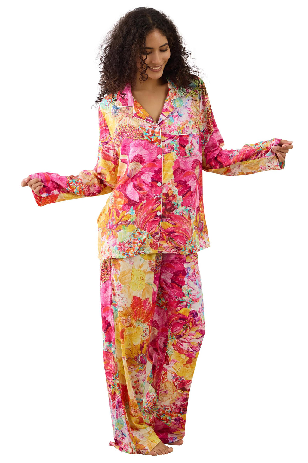 Womens Pajamas Set 2 Piece Long Sleeve Sleepwear Button Down Pjs Lounge Set Nightwear with Pockets