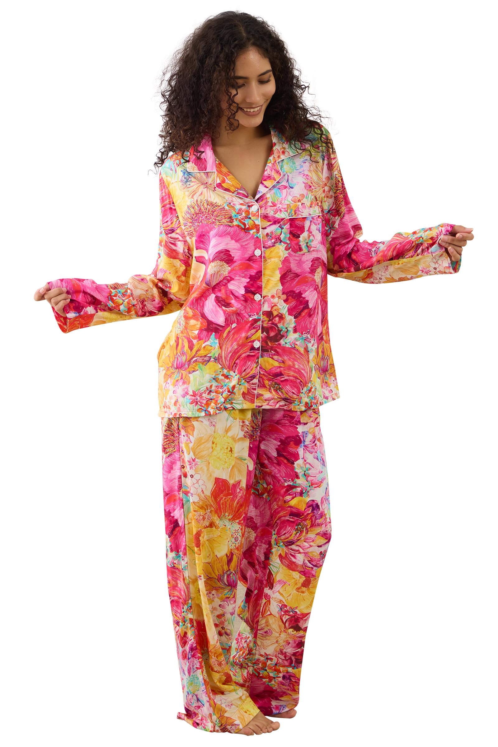 Womens Pajamas Set 2 Piece Long Sleeve Sleepwear Button Down Pjs Lounge Set Nightwear with Pockets