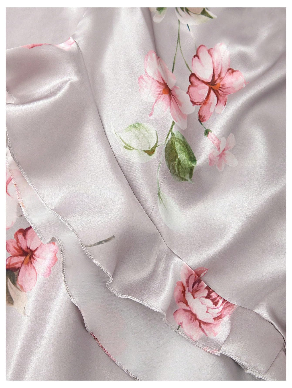 GORGLITTER Women's 5 Piece Floral Print Satin Pajama Set Nightgown Robe Cami Shorts Sleepwear with Storage Bag