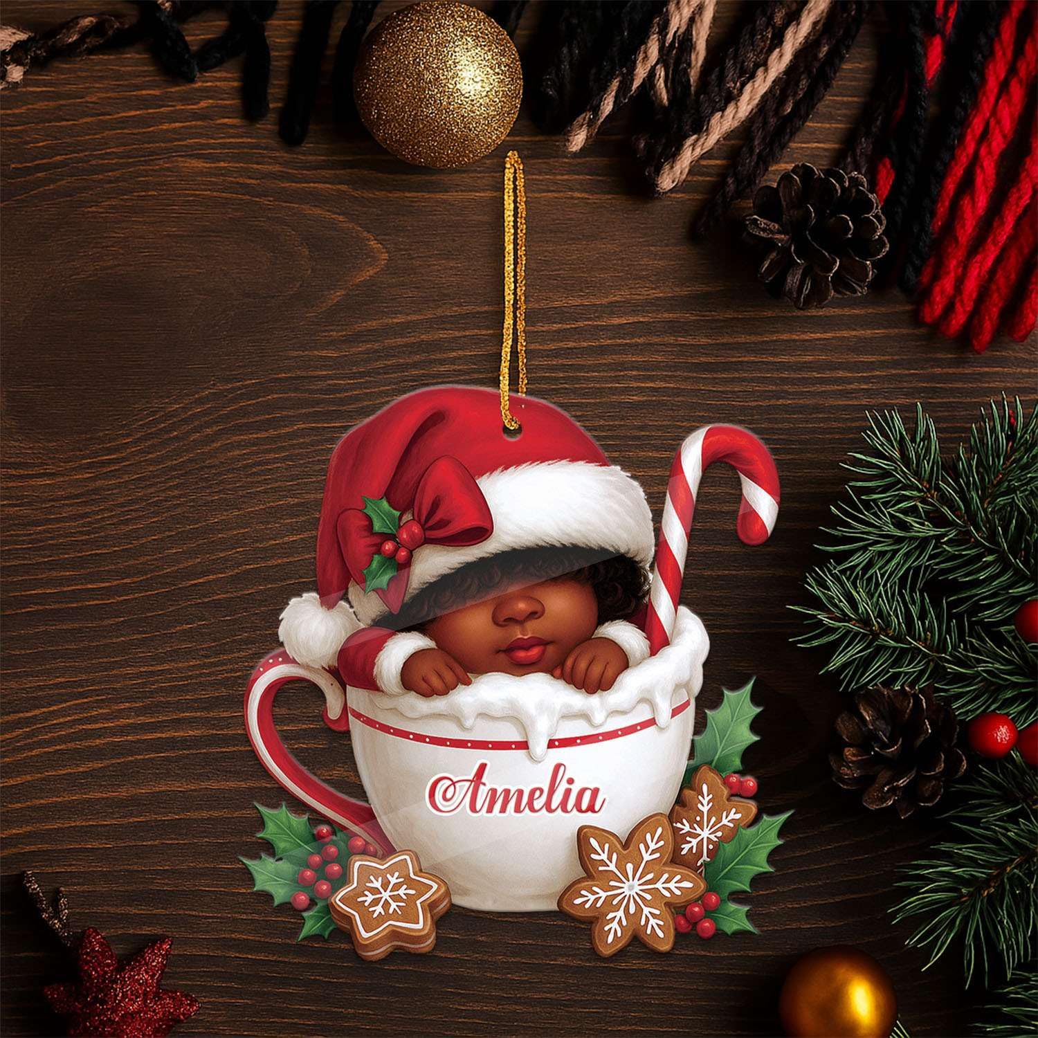 2D Acrylic Christmas Elf Shaped Ornament with Gift Box, Personalized Name Holiday Keepsake, Cute Ornament for Kids Room, Custom Name African-Inspired Decoration, Gifts for Boys