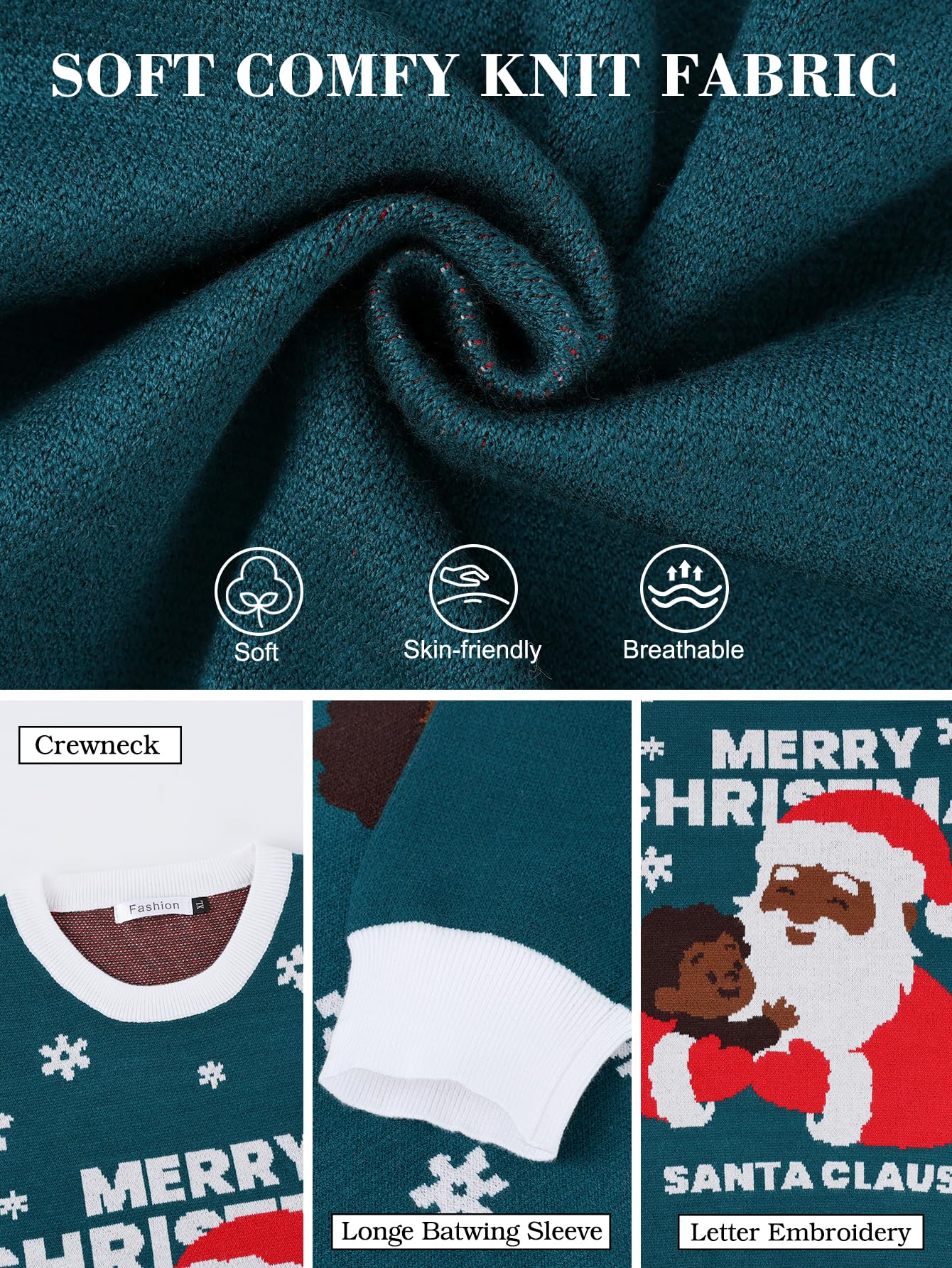 Yimoon Black Santa Christmas Sweater for Women African American Festive Holiday Kwanzaa Ugly Xmas Sweater for Adult