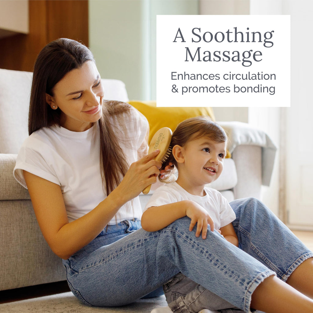 Natemia Wooden Baby Hair Brush & Comb Set - Pack of 3, Oval - Natural Goat Hair Bristles & Soft Bristle Brush - Gentle Scalp Massage & Cradle Cap Comb - For Newborns & Toddlers, Baby Grooming Kit