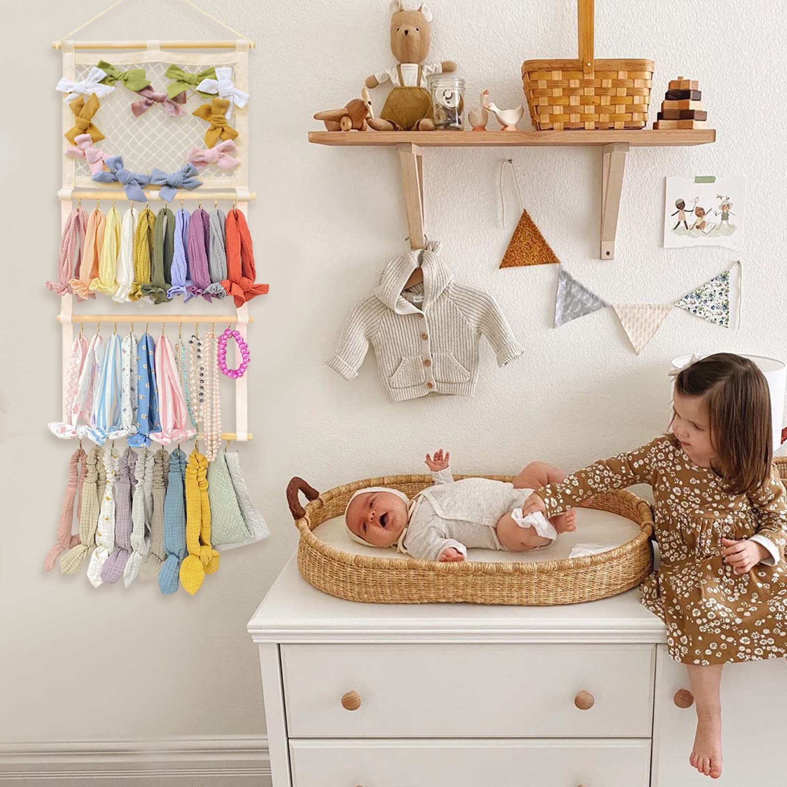 POVETIRE Headband Holder Hair Bows Organizer for Girls, Baby Headbands Hair Accessories Organizer Storage Wall Hanging Decor for Toddler Girls Room