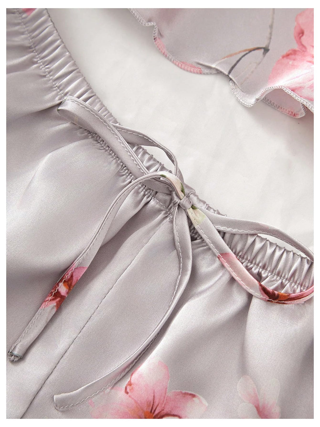 GORGLITTER Women's 5 Piece Floral Print Satin Pajama Set Nightgown Robe Cami Shorts Sleepwear with Storage Bag