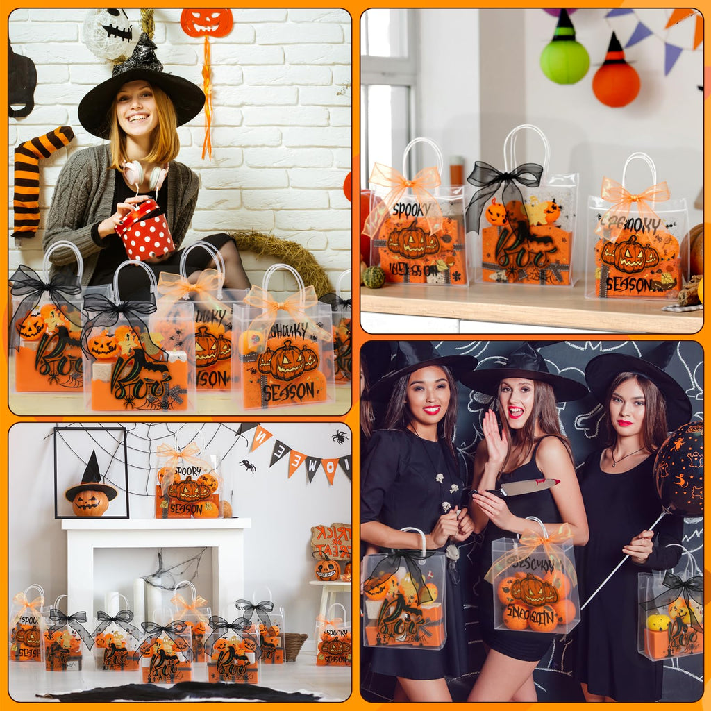 Motipuns 24 Pcs Christmas Clear PVC Gift Bags with Handles and Ribbon African American Black Santa Claus Party Favor Reusable Plastic Candy Treat Tote Bags for Merry New year Xmas Birthday Supplies