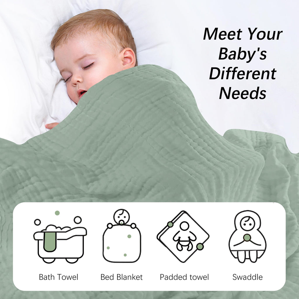 SWEET DOLPHIN Muslin Hooded Baby Bath Towels - 2 Pack 100% Cotton Towel for Babies, Infants, Toddlers - 32x32Inch - Highly Absorbent and Newborn Essential, Light Bean Paste