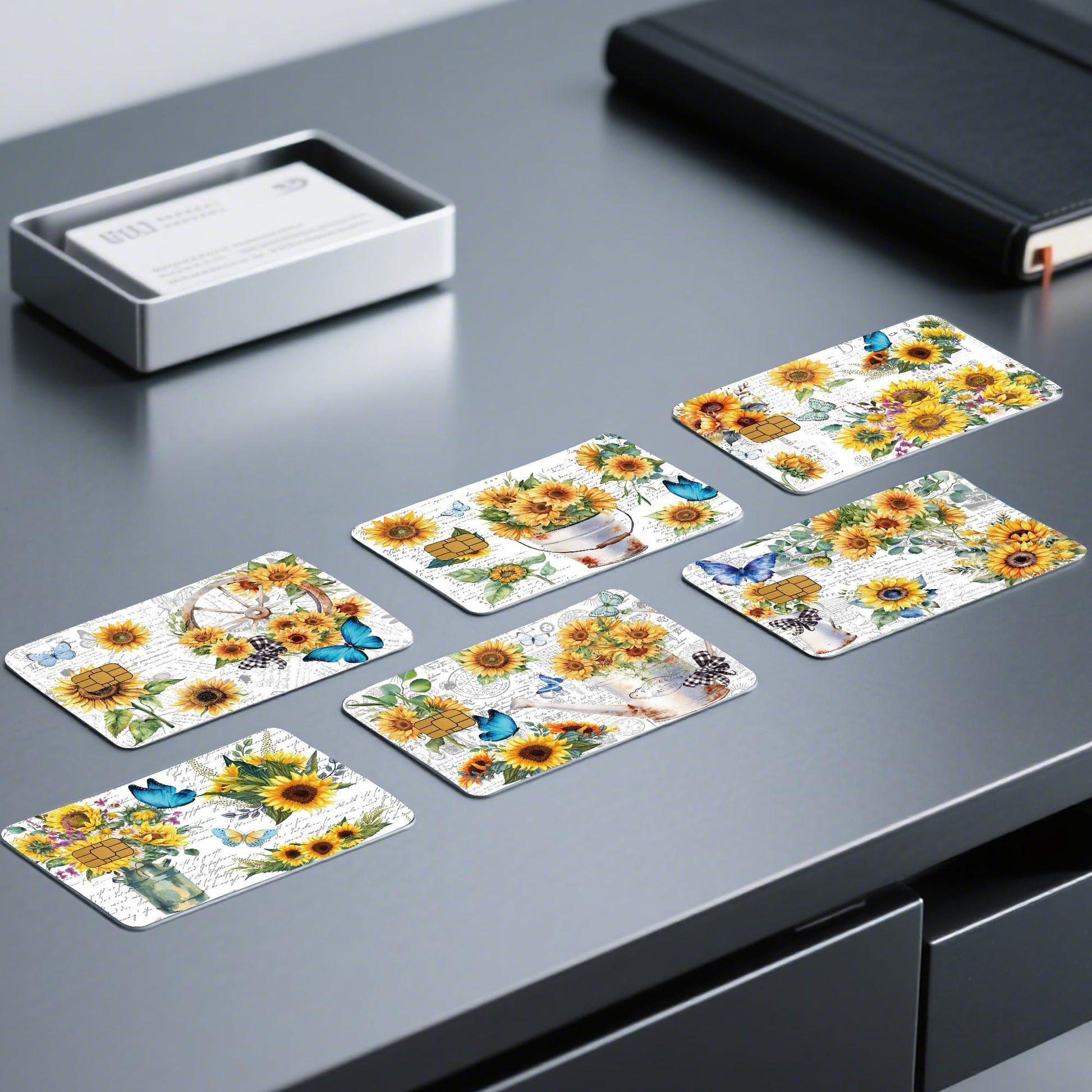 Credit Card Skin Stickers: 4PCS Scenic Mountain Debit Card Skins, Chinoiserie Landscape Cards Covers with Chip Cutout, Waterproof Removable Sticker Wraps for Bank Transportation Key Cards