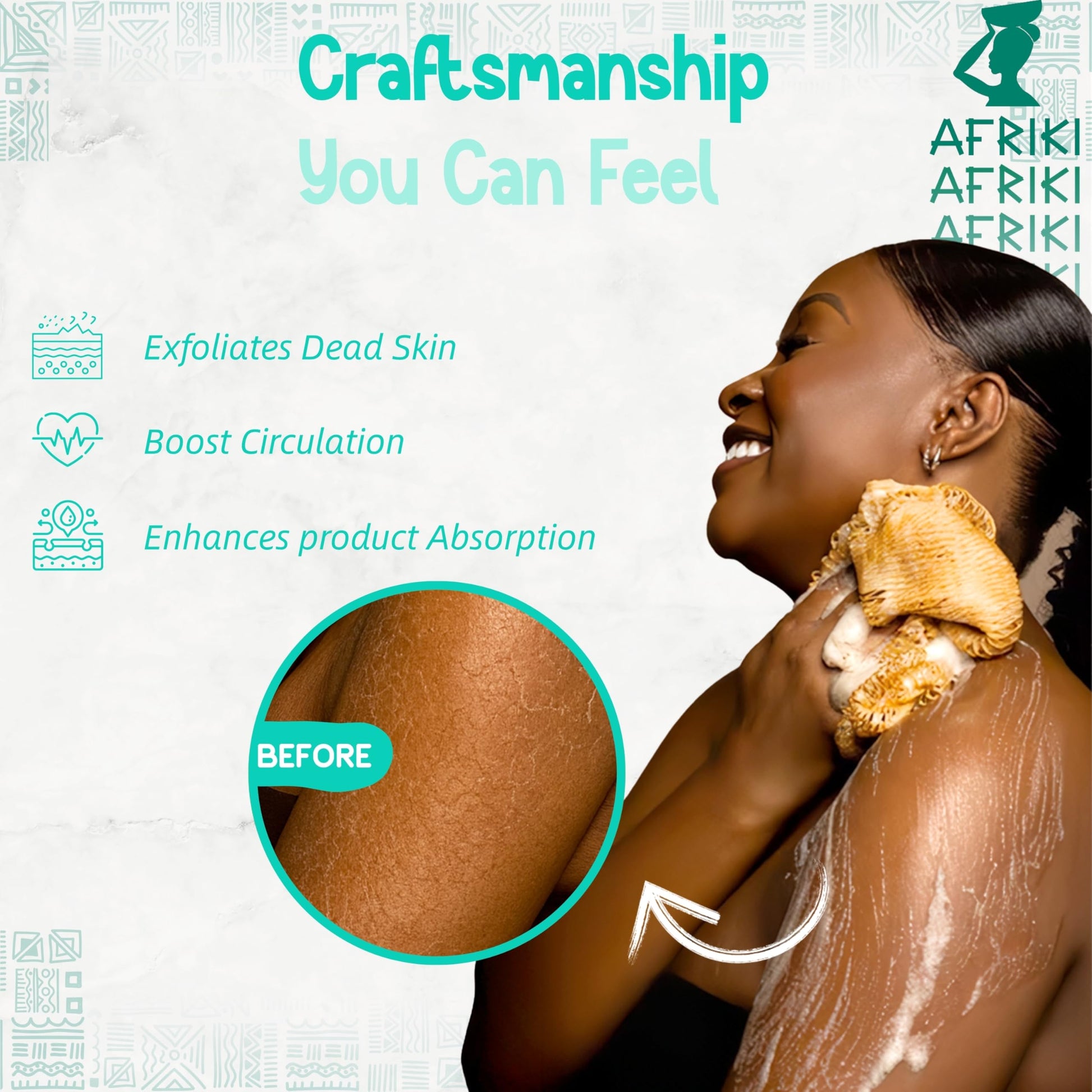 AFRIKI African Net Sponge – Exfoliating Body Scrubber, Black Owned & Rooted in Africa, All Skin Types | 45 in Long