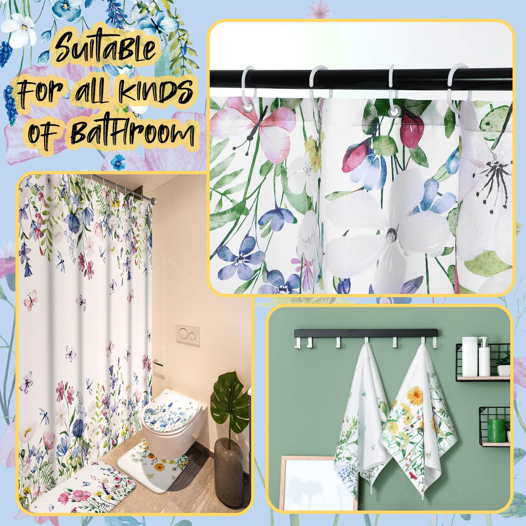 Honoson 8 Pcs Christmas Black Santa Claus Shower Curtain Set with Rugs and Kitchen Towels African American Retro Christmas Bathroom Decor Black Santa Curtain Decorations Xmas Farmhouse Gifts