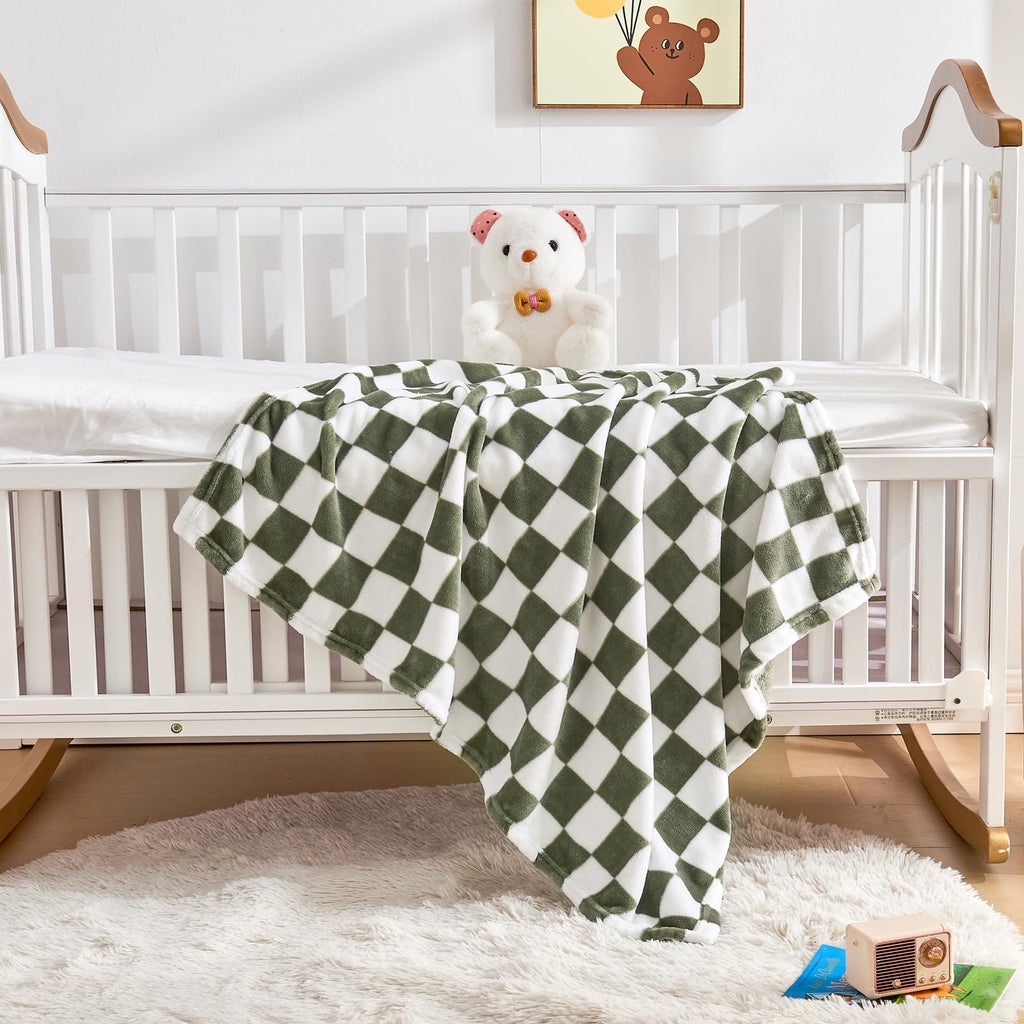 Yurhap Checkered Baby Blanket Fleece Baby Blankets Neutral for Boys Girls, Super Soft Warm Lightweight Infant Toddler Newborn Receiving Blankets for Crib Stroller, 30''x40'', Khaki