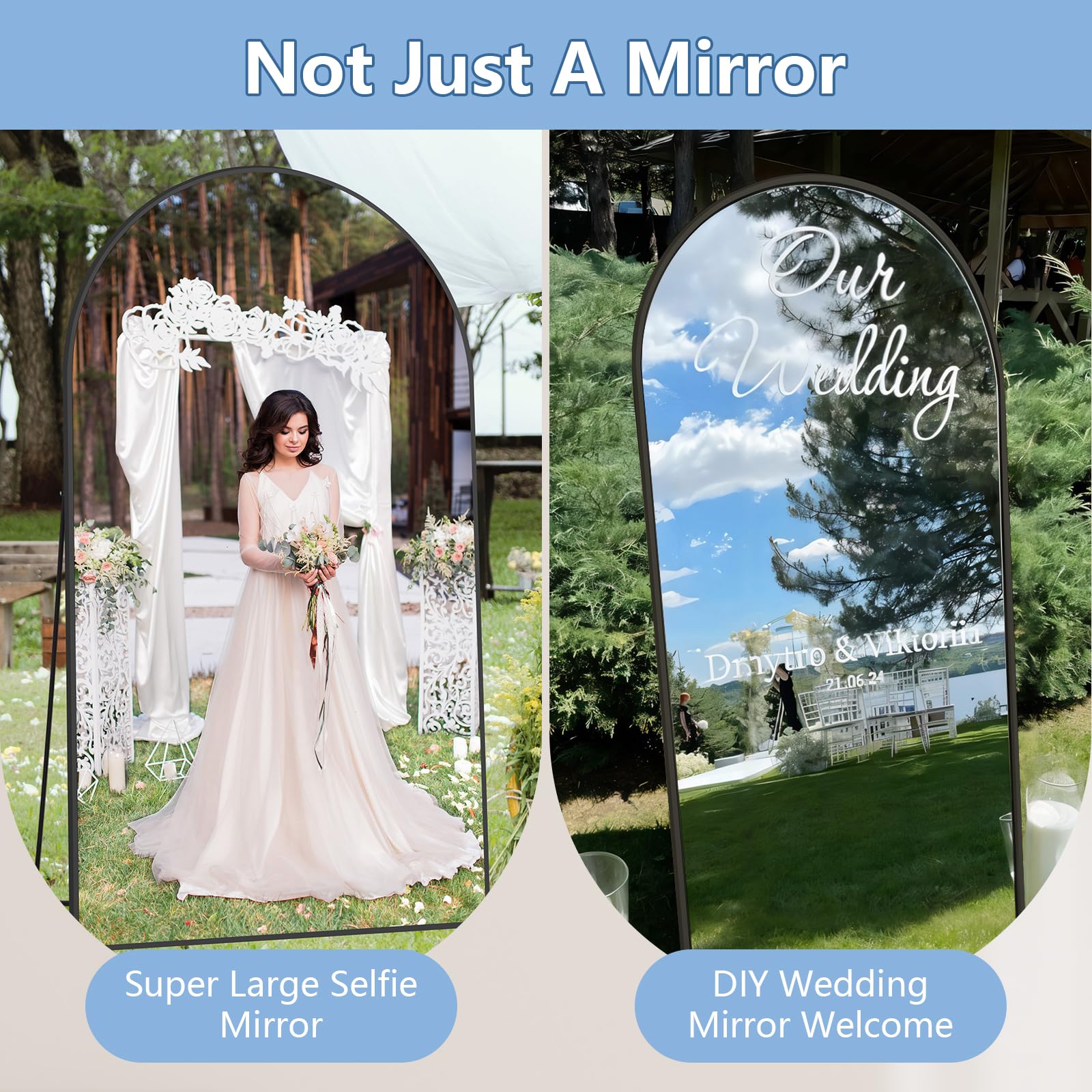 Oversized Floor Mirror Full Length with Stand, 72"X44" Extra Large Arch Standing Mirror Full Length, Tempered Glass Black Full Body Mirror for Bedroom Living Room, Aluminum Alloy Frame