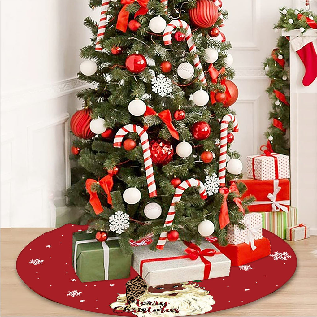 Christmas Tree Skirt Black Snowflake Black Santa African American Santa Tree Skirt 48inch Xmas Winter Tree Skirt for Christmas Indoor Outdoor Decorations