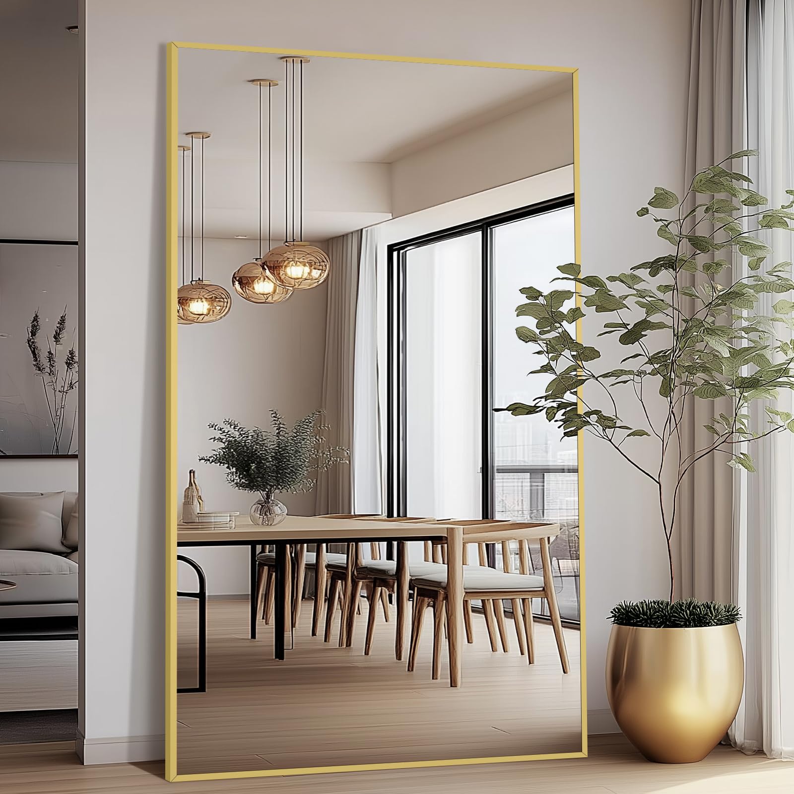 Oversized Floor Mirror Full Length with Stand, 72"X44" Extra Large Arch Standing Mirror Full Length, Tempered Glass Black Full Body Mirror for Bedroom Living Room, Aluminum Alloy Frame